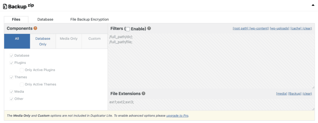 Partial backups Lite